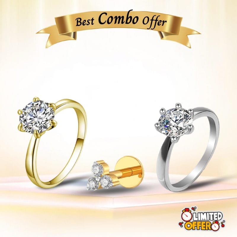 3 stone nose pin with two Golden + Silver  finger rings